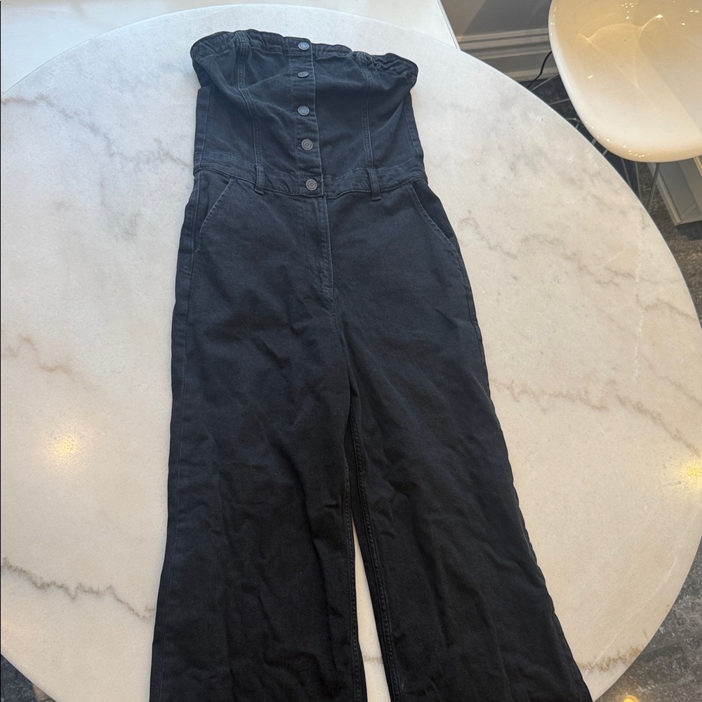 NWT GAP Black Button-Front Strapless Jumpsuit NWT - image 2